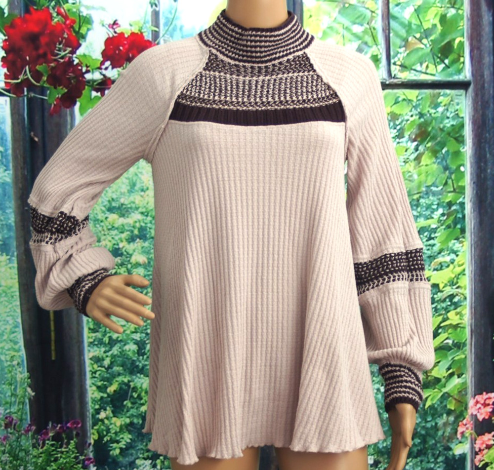 Free People Beige Waffle Weave Oversized Top size S